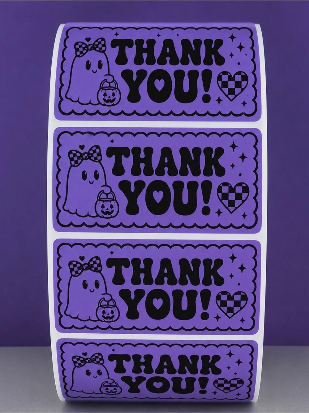 100 Purple Ghost Thank You Stickers 2x1 Spooky Halloween Small Business Labels